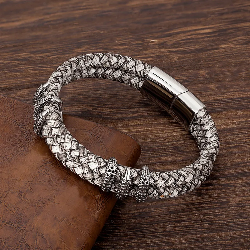 MKENDN Gothic Männer Vintage Grau Geflochtene Echtes Leder Armband Dragon Claw Homme Femme Armbänder Handgemachten Schmuck Pulseras – Detail 5