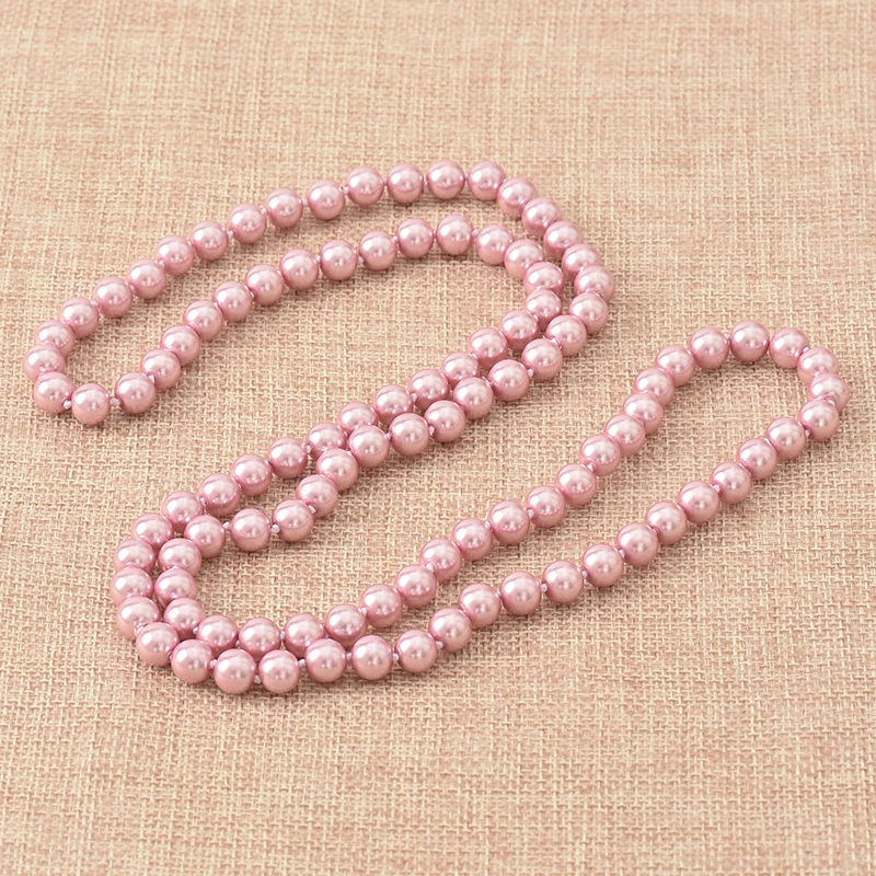 Glouries Pink Pearls Beads 8mm Size For Diy Long Imitation Pearls Enchanted Necklace 36inch Female Jewelry Wholesale H862