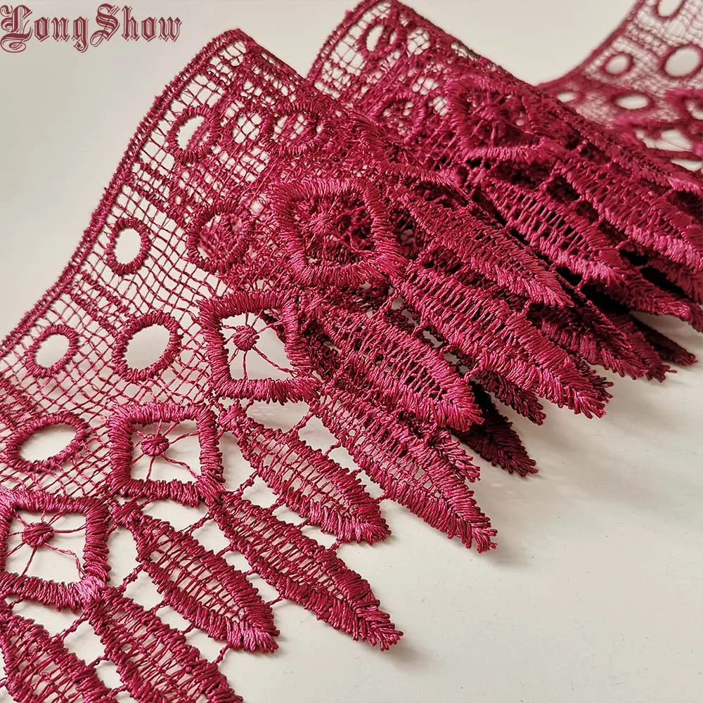 1 Lot/5Yards Pure Polyester Burgundy Color Embroidered Lace Trim Apparel Decorative Sewing Lace Border DIY Material