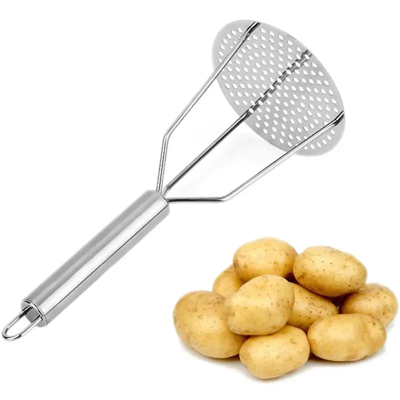 Kapmore 1pc Potato Masher Ergonomic Handle Manual Stainless Steel Food Masher Vegetable And Fruit Accessories Kitchen Supplies