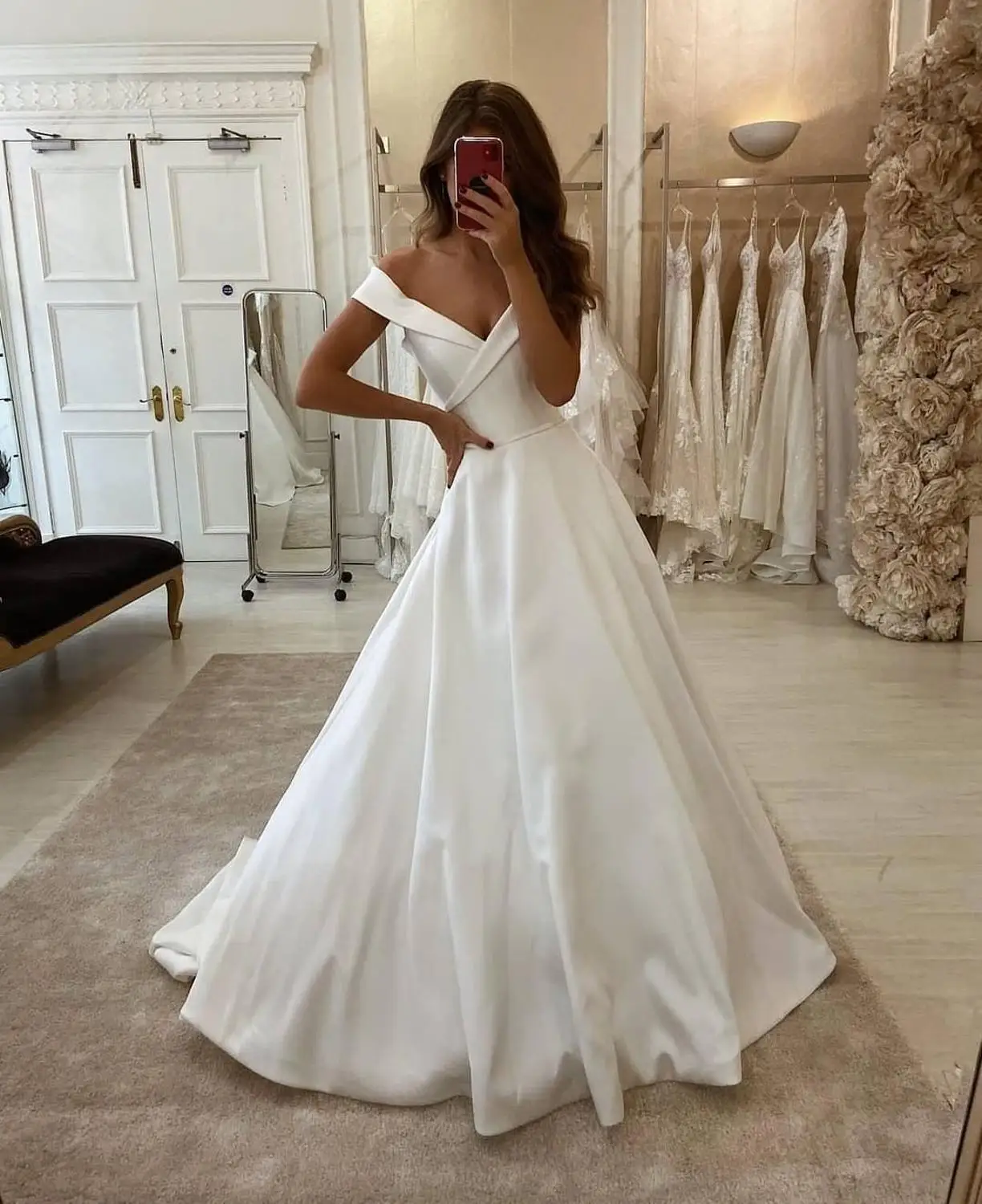 EJUE SHUNG – robe de mariée blanche Simple, col en V, fermeture éclair au dos, coupe trapèze, à la mode