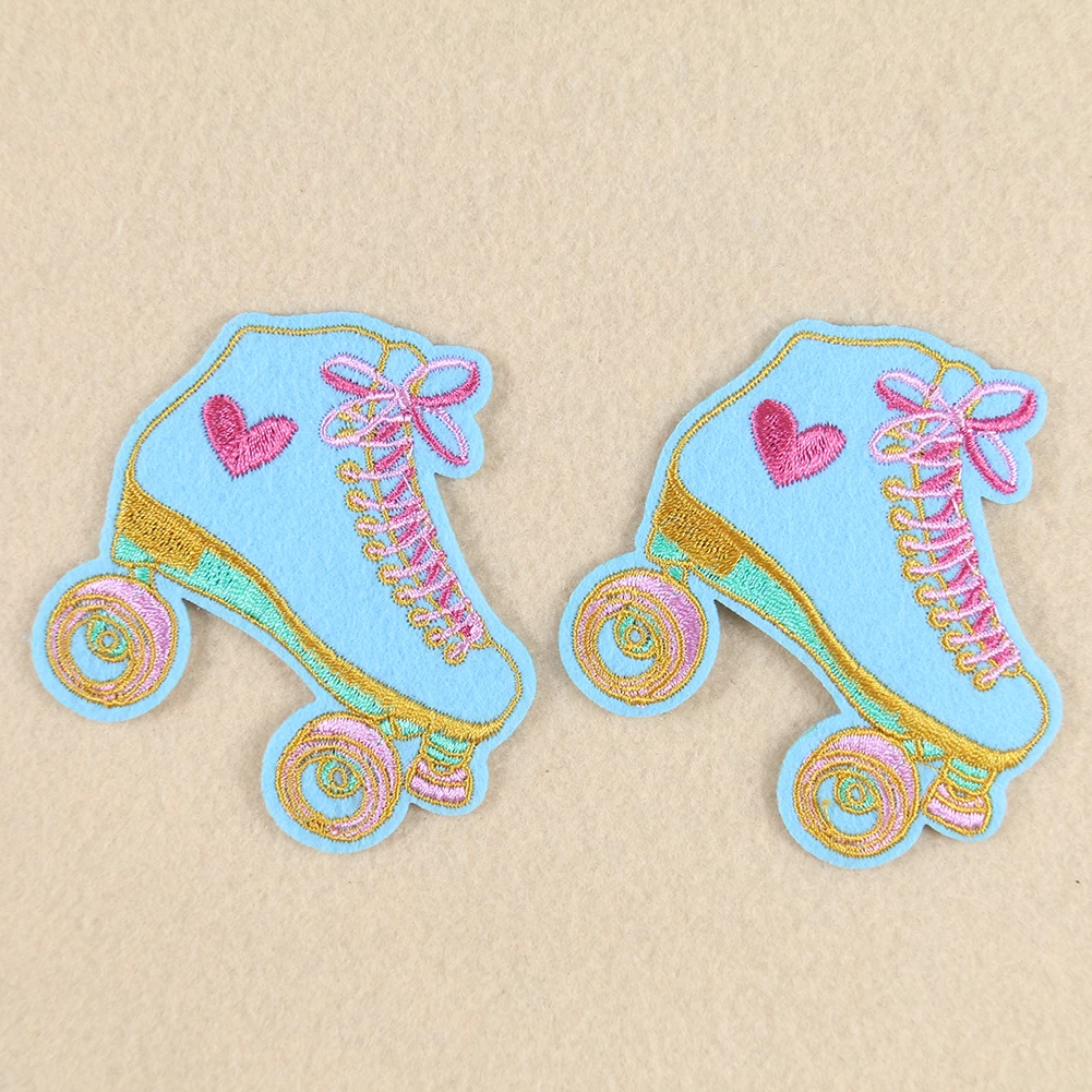 2PCS Creative Girls Roller Skates Embroidery Patch DIY Iron on Patches for Clothes Sewing Applique Fabric Clothing Accessories