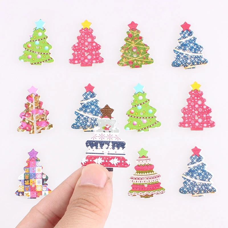 Christmas Tree 2Hole Wooden Buttons Mixed DIY Decor Child Clothing Sewing Buttons Crafts Scrapbooking Accessories Decorativos E