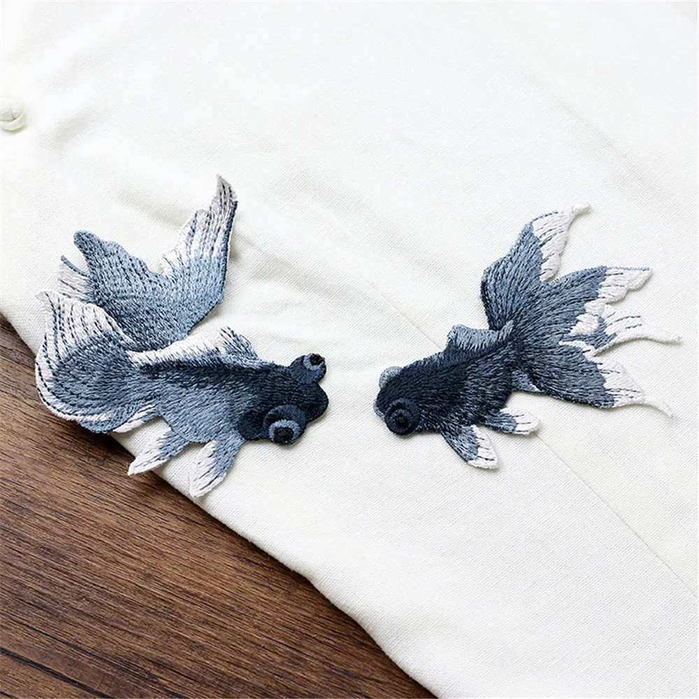 AHYONNIEX Black Golden Red Fish Sewing Stickers for Clothing Applique DIY Accessories,Embroidered Patches for Clothing