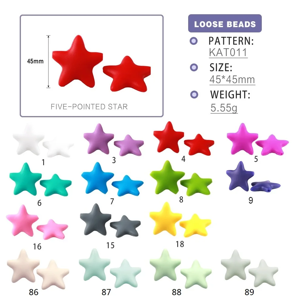 Joepada 10Pcs Star Silicone Baby Teething Beads Food Grade Material for DIY Baby Teething Necklace Oral Care Baby Teether