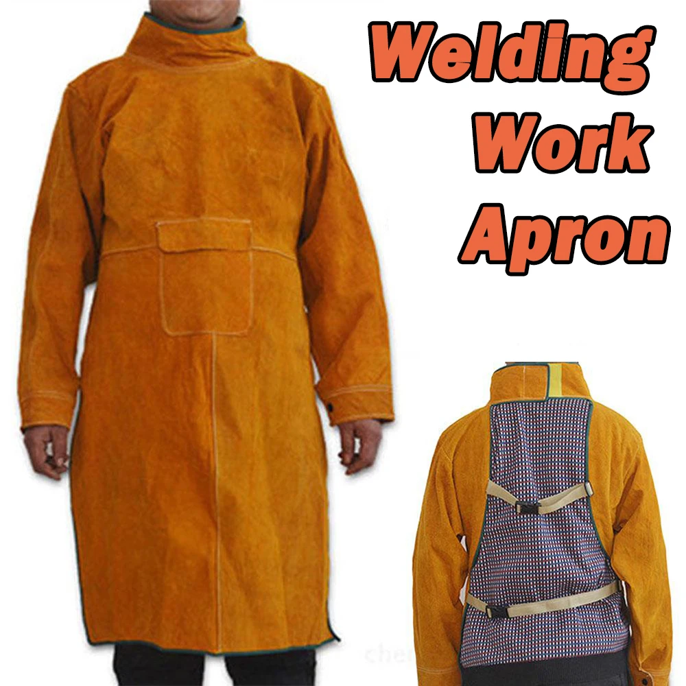 Cowhide Welders Aprons Flame Retardant Anti-Scalding Long Sleeve Blacksmith High Temperature Apron Welder Protect Clothing