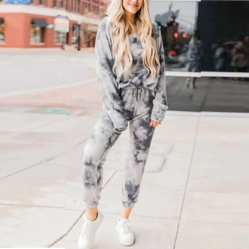 2023 Loose Oversized Tracksuit Suit Pullover Lounge Wear Home Pajamas Set Women Spring Autumn O Neck Long Sleeve Tops Pants Suit