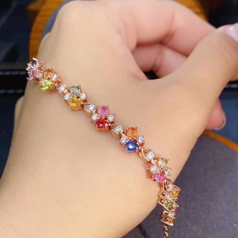 Clolorful Austrian Crystal Zircon Diamonds Gemstones Chain Bracelets for Women 18k Rose Gold Color Fine Jewelry Birthday Gifts