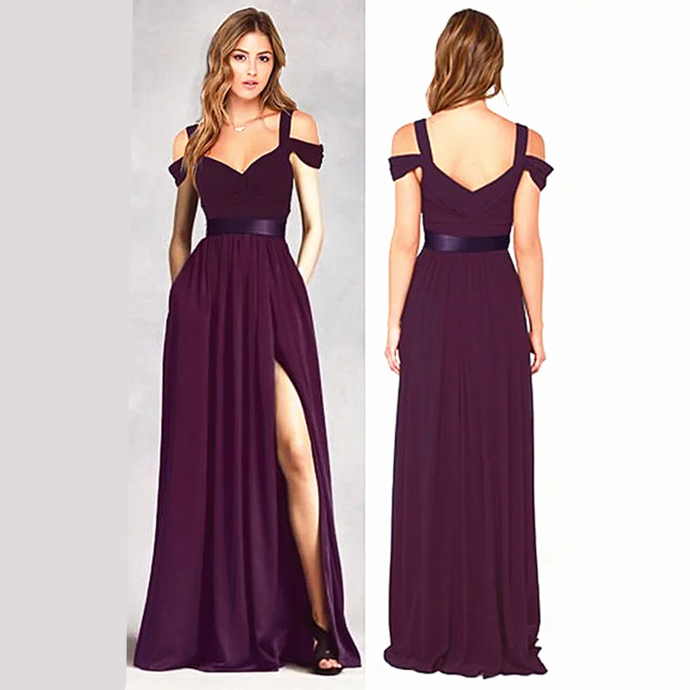 Robe de demoiselle d'honneur trapèze violette longue, robes de célébration de fiançailles, robe de soirée de mariage en Satin pour robe de groupe de demoiselle d'honneur, 2020