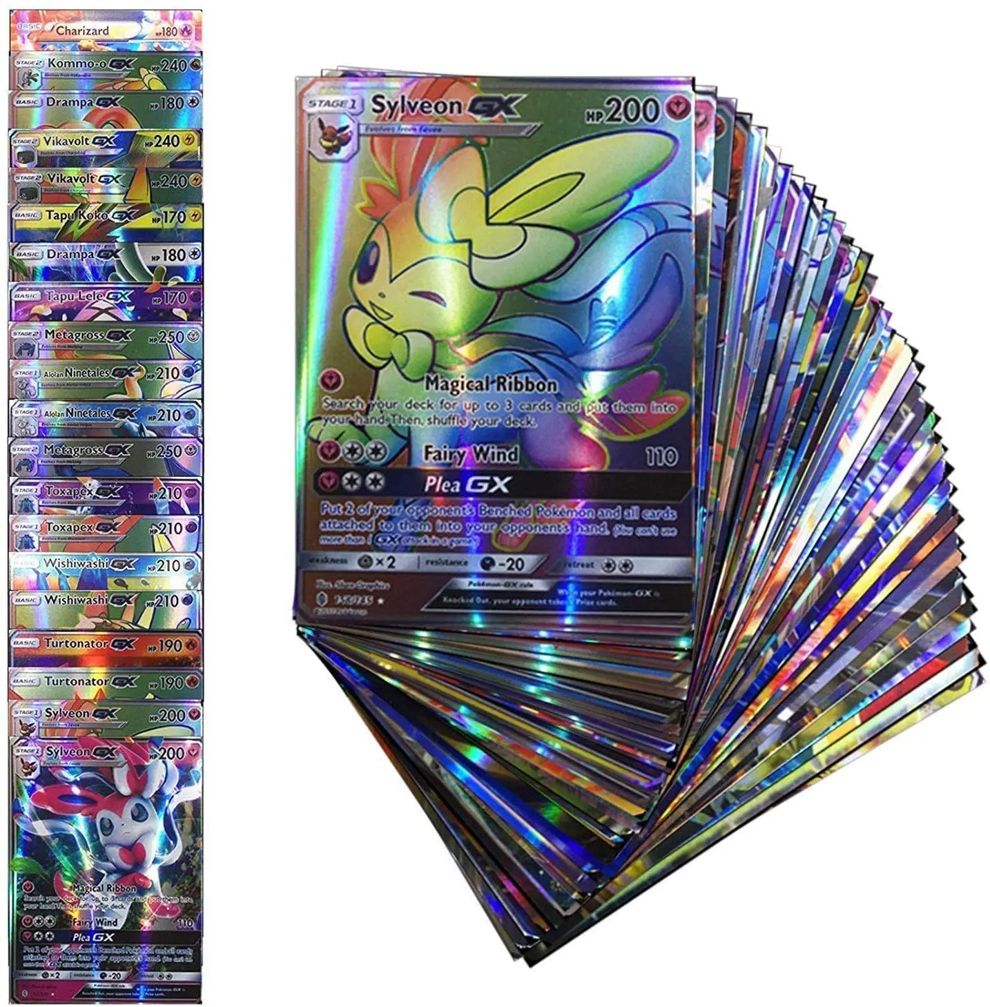 100PC Pokemon Card No Duplication Ultra Rare TCG Style Card Holo EX Full Art : 20 GX + 20 Mega + 59 EX Arts +1 Energy