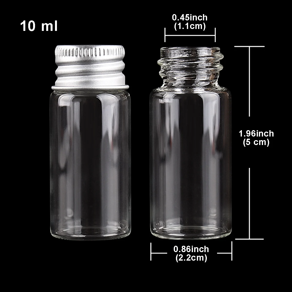 10pcs 10ml 22*50mm Clear Glass Bottles with Aluminum Caps Tiny Empty Glass Jars DIY Crafts Vials Tiny Glass Jars