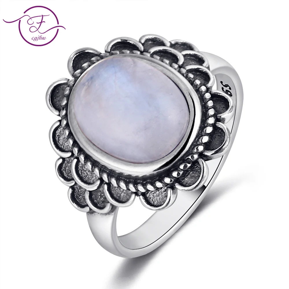 

Noble Fashion 925 Silver Ring Oval 8*10MM Natural Moonstone Retro Wreath Engagement Wedding Party Gift Wholesale