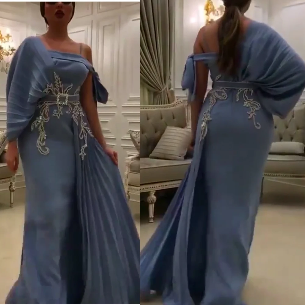 Vestidos de graduación con un hombro plisado, Vestidos de Noche de sirena con abertura lateral, fajas, vestidos de fiesta 2020