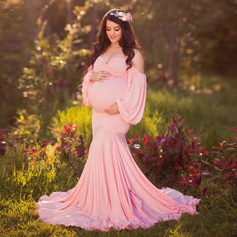 Sexy Maternity Shoot Dresses Split Front Long Pregnancy Photography Dress Lace Chiffon Pregnant Women Maxi Gown For Photo Props