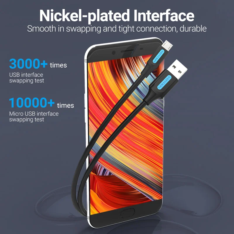 Vention 마이크로 USB 케이블 3A 고속 충전 USB 데이터 코드, 삼성에 적합한 S7 S6 노트, 샤오미, 화웨이, HTC, 휴대폰 USB 충전기 와이어