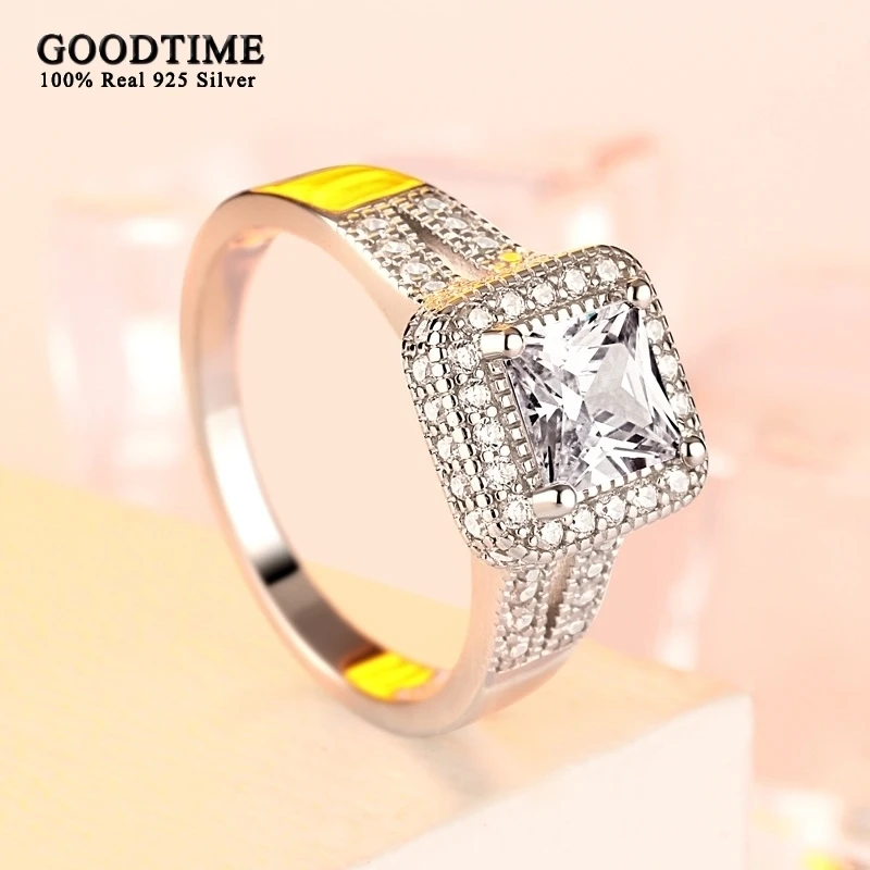 Luxury Women Ring Pure 925 Sterling Silver Square Zircon Wedding   Engagement Ring Jewelry Accessories Gift For Girl Party