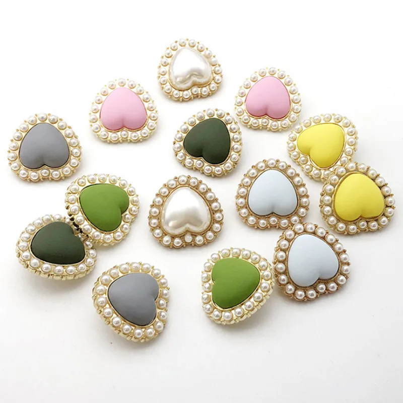 2Pcs/Lot Peach Heart Sweater Cardigan Decorative Buckle Round Pearl Clothes Button Accessories Metal Button HS-20109-5