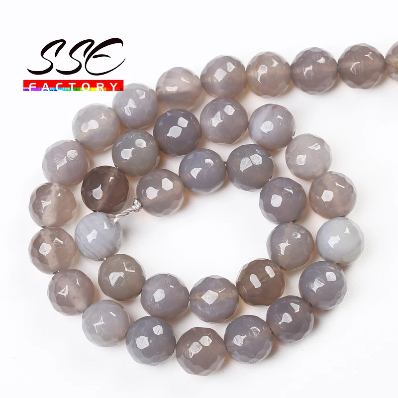 Natural Gray Agates Round Loose Beads Faceted Stone Beads 15\