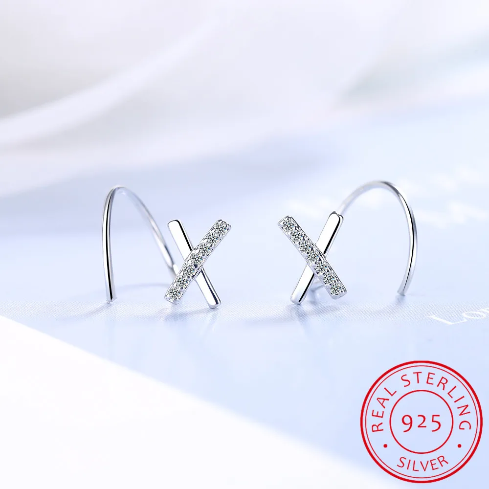 Fashion 925 Sterling Silver X Letter Dazzling CZ Ear Bones Ear Buckle Ring Tightly Packed Mini Double Ring Earring DS2489