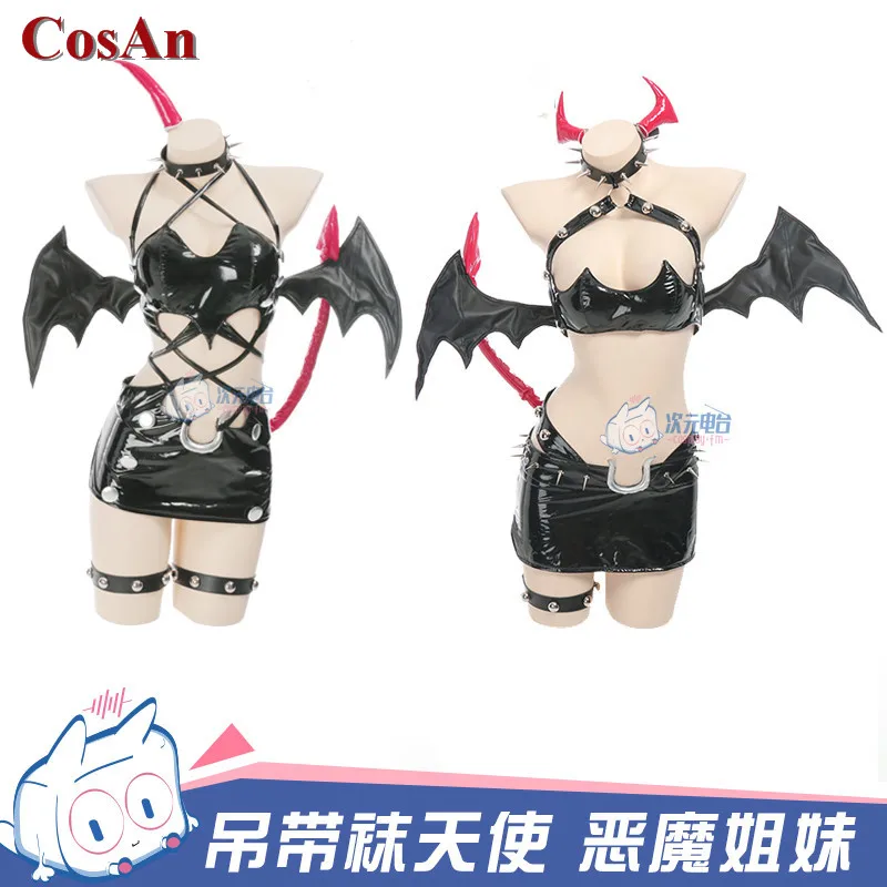 CosAn Panty & Stocking With Garterbelt Cosplay Costume Devil Sisters Twins Black Uniforms Activity Party Role Play Clothing New