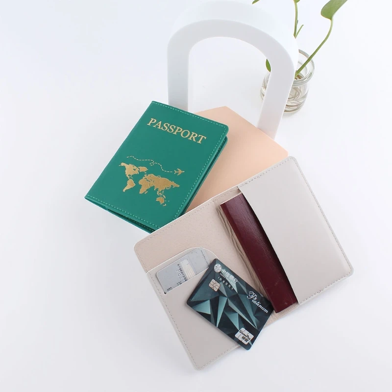 Simple Fashion Passport Holder World Map Thin Slim Personalized Travel Wallet Gift PU Leather Card Case Cover Unisex