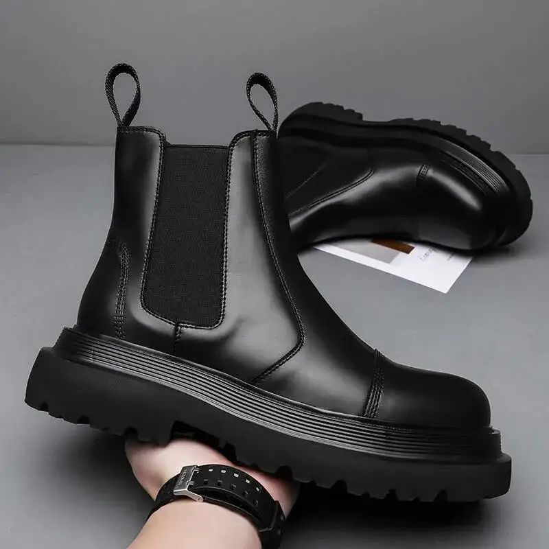 men's fashion punk nightclub motorcycle boots original leather platform shoes cowboy ankle boot handsome chelsea botas zapatos