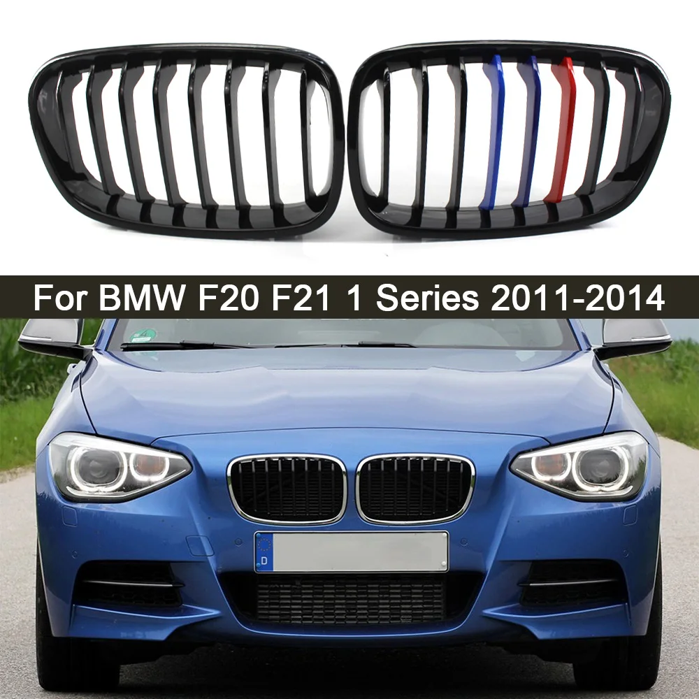 2Pcs Gloss Black M Styling Car Front Bumper Kidney Grille Sport Racing Grills For BMW 1 Series F20 F21 2011-2014 Car Accessories