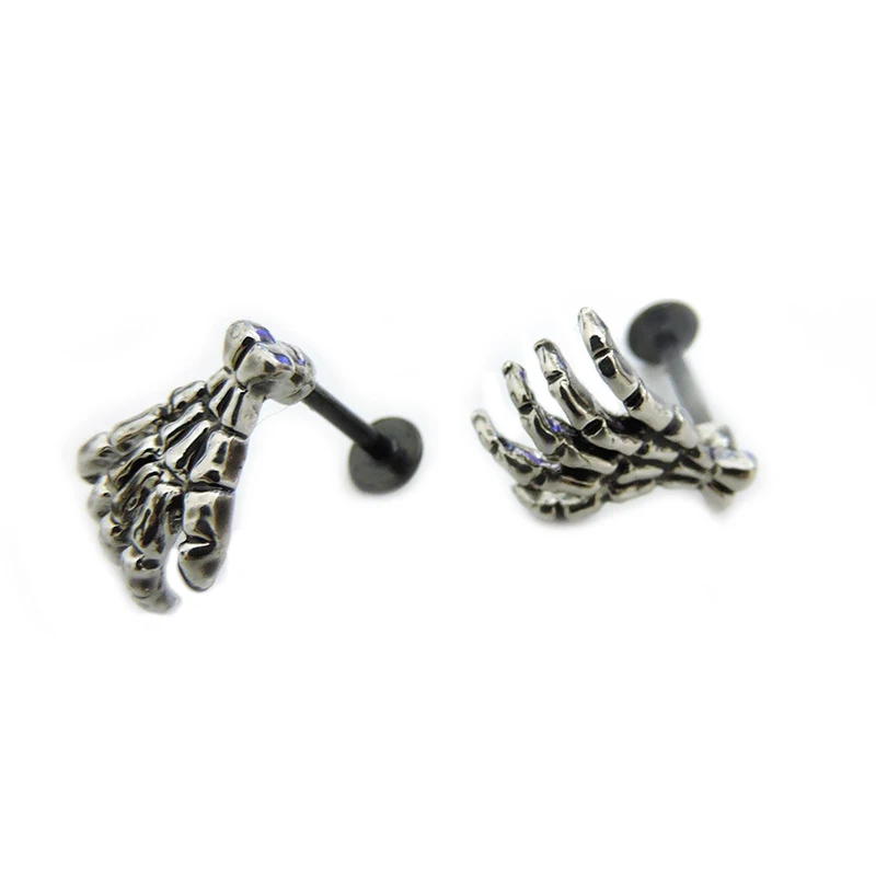 Skull Devil Hand Lip Piercing Jewelry Skeleton Labret for Women Men Palm Stud Earrings Christmas Gift Hot Unique Punk Metal 1pc