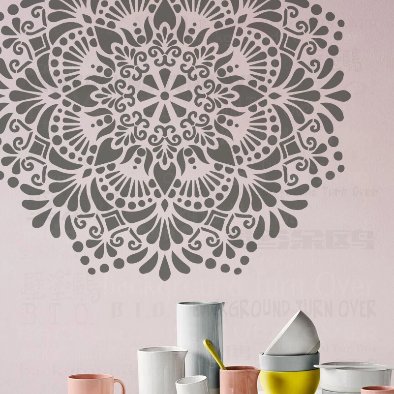 

60cm - 100cm Stencil Mandala Extra Large For Painting Big Wall Flower Round Walls Decors Brick Templates S108