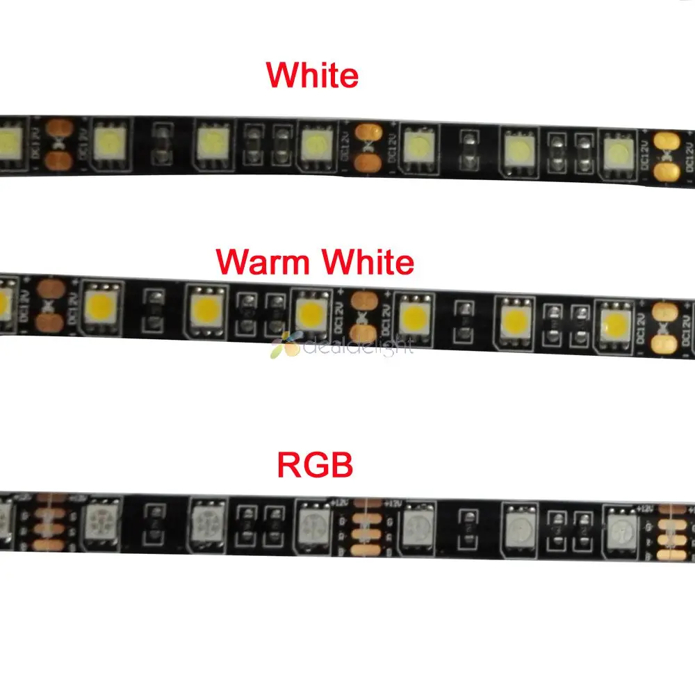 Black PCB Board 5M 5050 SMD 300 Leds RGB RGBW White Warm White Flexible LED Strip Light DC12V IP20 IP65 Waterproof