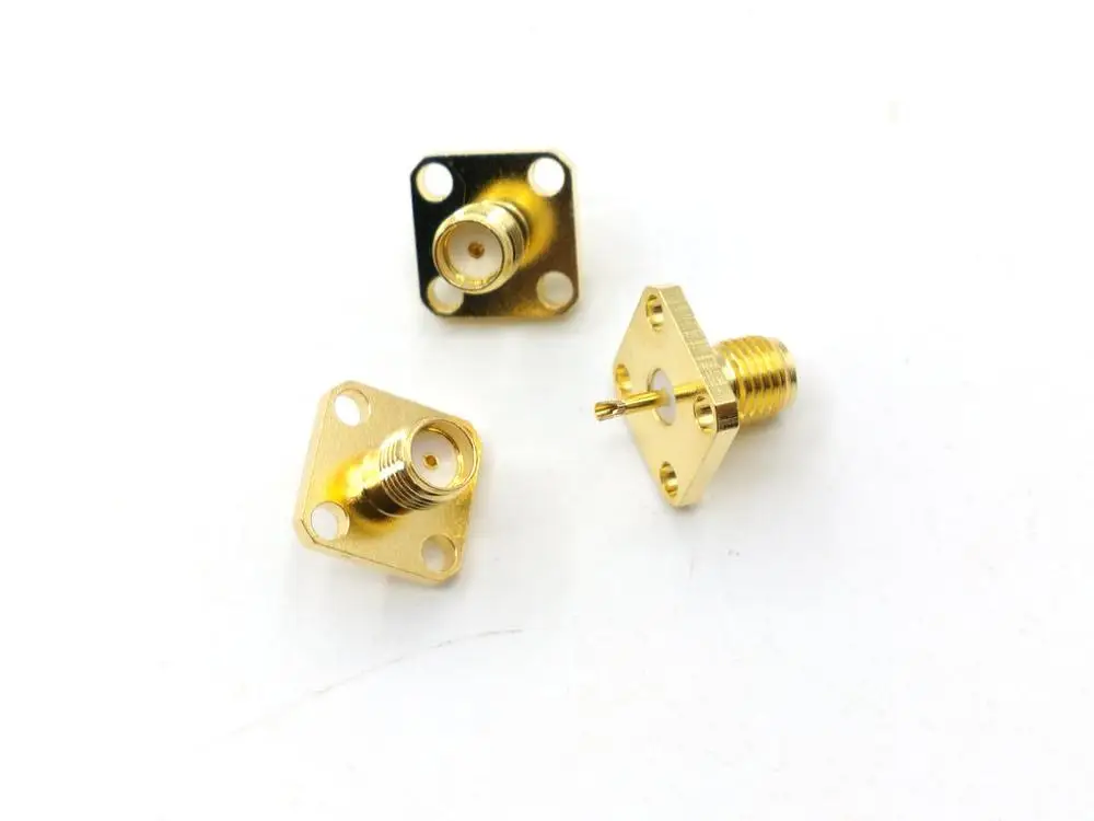 

100pcs brass SMA Female Chassis Panel Mount 4 Hole Terminal RF Connector Coaxial Adaptor