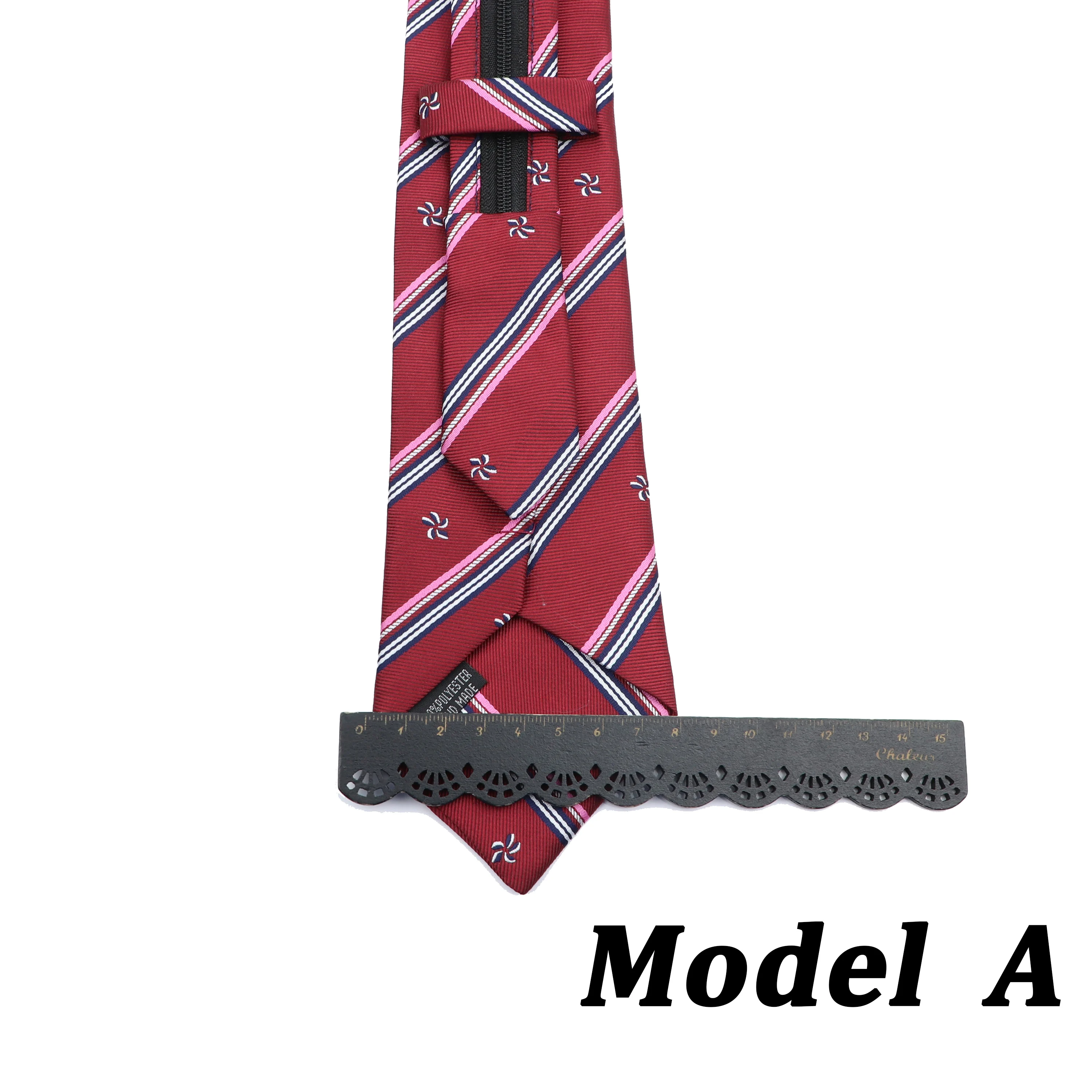 Quality College Uniform Style Pre-tied Zipper Tie 8CM Striped Neckties Red Green Blue Solid Color Narrow Entertainment Party Gif