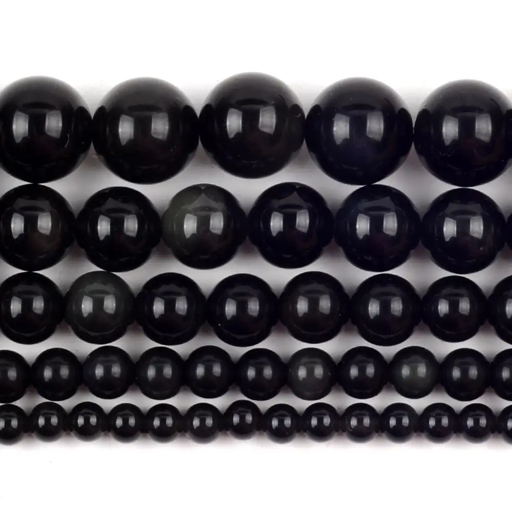 Wholesale Natural Black Obsidian Stone Round Loose Spacer Beads For Jewelry Making 4/6/8/10/12mm DIY Bracelet Handmade Necklace