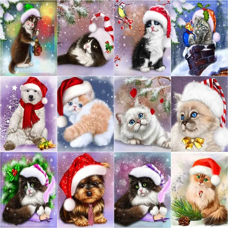 

GATYZTORY Picture By Number Winter Cat Kits For Adults Handpainted DIY Paint By Number Christmas Animal On Canvas Home Decor