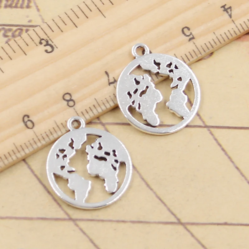 20 sztuk Charms ziemia mapa świata 21x18mm tybetański srebrny kolor wisiorki antyczna biżuteria Making DIY Handmade Craft