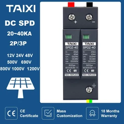 Fotovoltaïsche Dc Spd 2P/3P DC12V 24V 48V 500V 690V 800V 1000V 20KA ~ 40KA Surge Protector Beschermende Apparaat Bliksembeveiliging