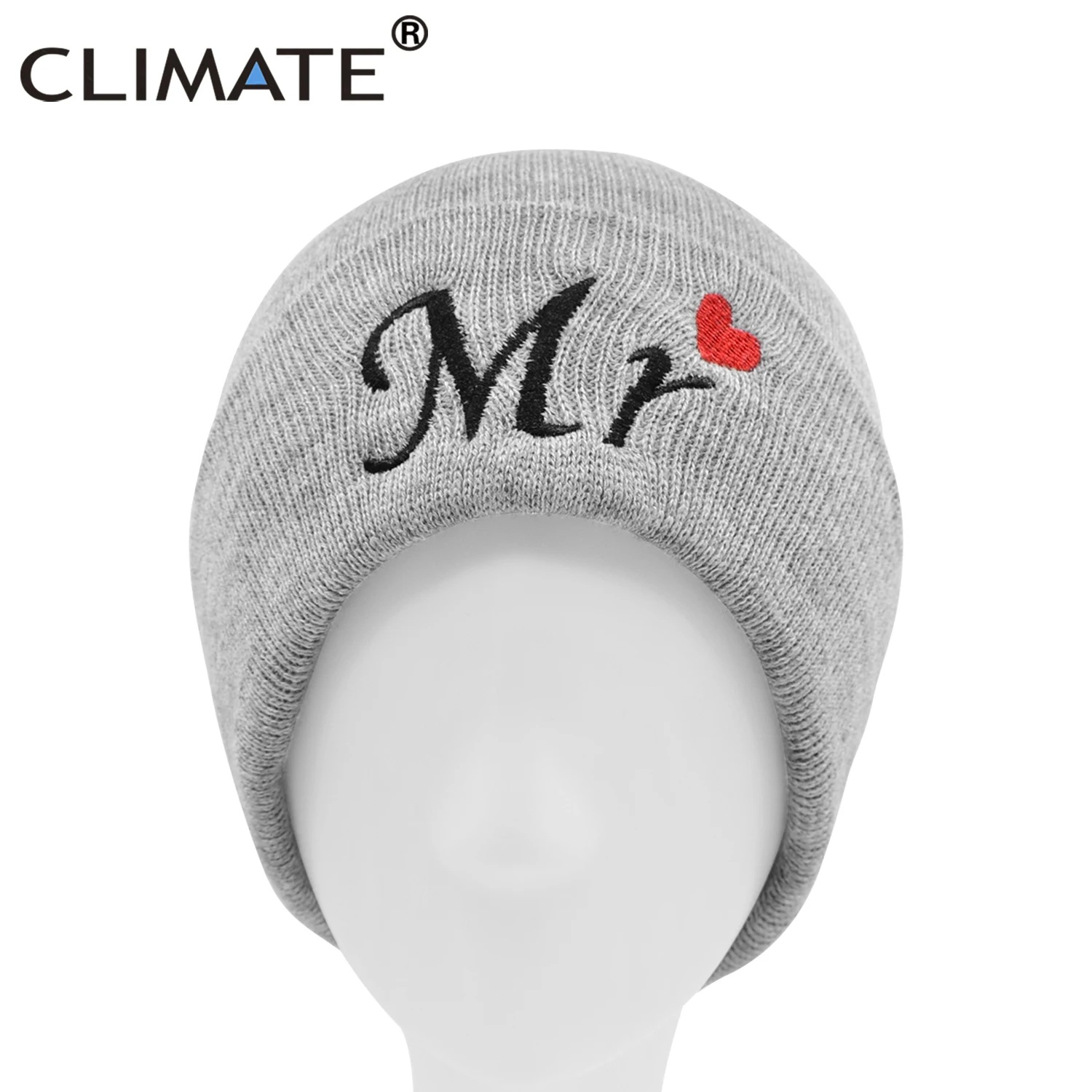 CLIMATE MR MRS Beanie Couple Lover Embroidery Knit Beanie Cartoon Warm Cute Soft Skullies Hats Lovely Beanies Kids Cap Knit Hat