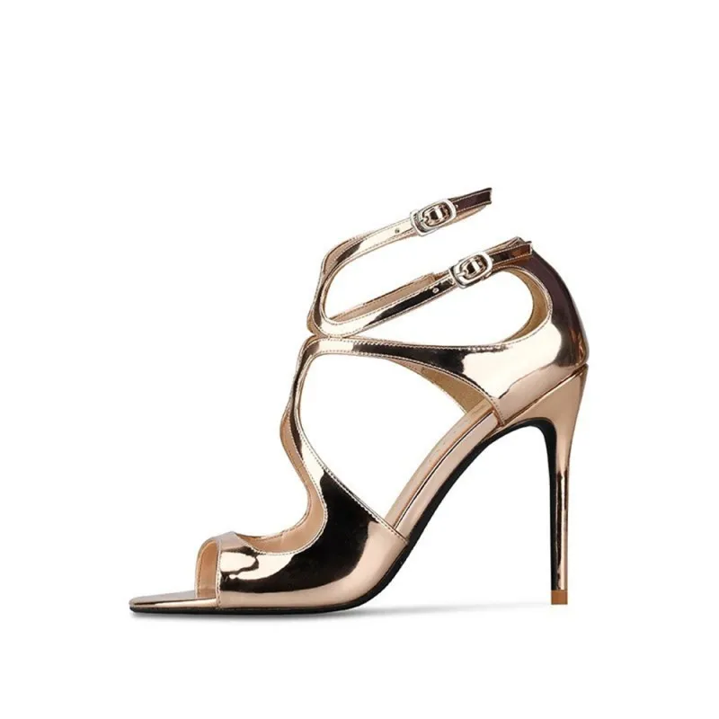 

Plus Size Gold Sandals Women High Heels Shoes Summer Peep Toe Sexy Party Shoes Hollow Round Toe Thin Heel Sandalias Mujer 2019