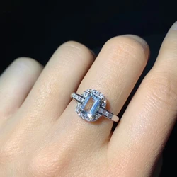 CoLife Jewelry Natural Aquamarine Ring for Daily Wear 5*7mm Emerald Cut Aquamarine Silver Ring 925 Silver Aquamarine Jewelry