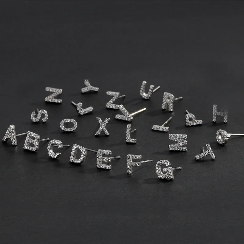 1 Single Micro-inlay CZ Initial Letter Alphabet Stud Earring for Women Girl