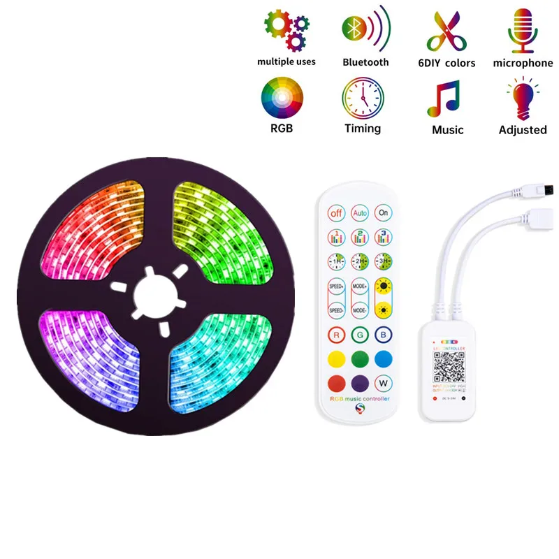 DC12V RGB 5050 LED Strip Light 5m 10m WiFi Bluetooth Smart Phone Controller Lamp Ribbon Waterproof SMD Tape For House Party Decr