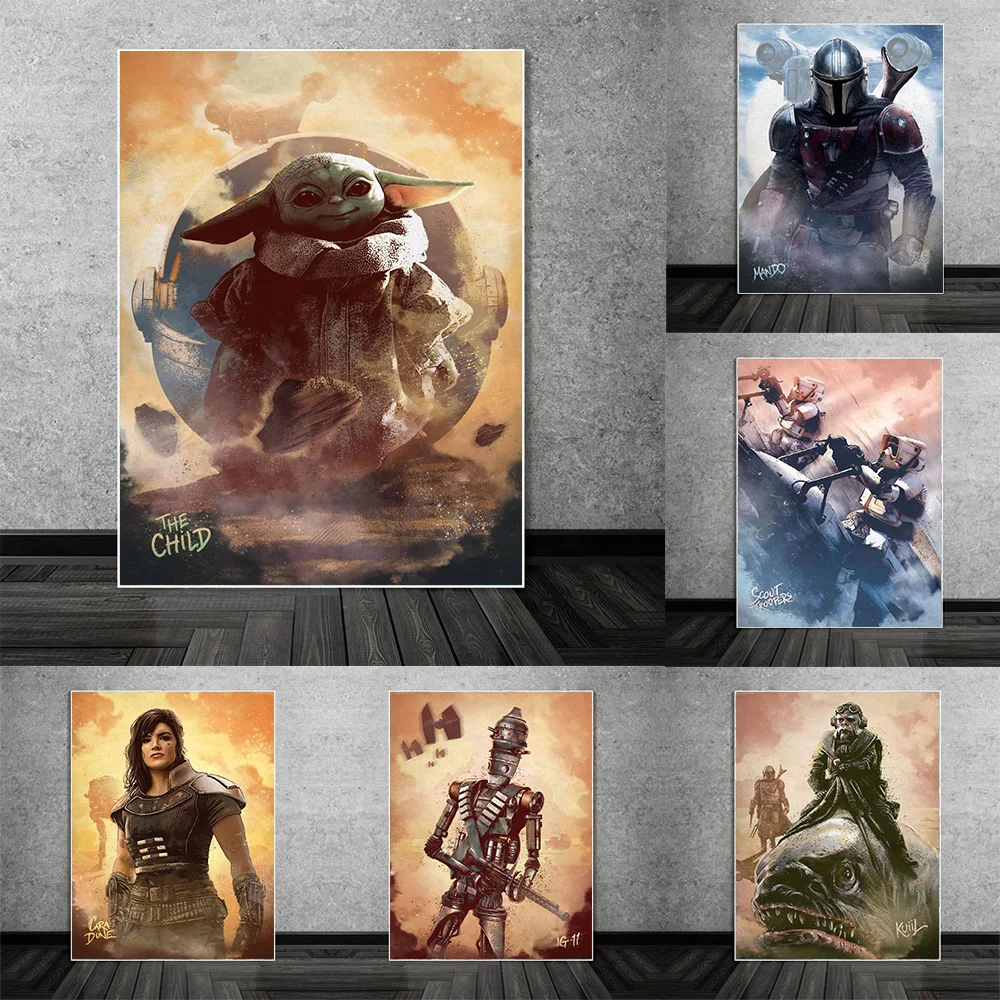 

Disney Yoda Characters Posters and Prints Portrait of Mando Canvas Paintings on the Wall Art Yoda Pictures Home Decor Cuadros