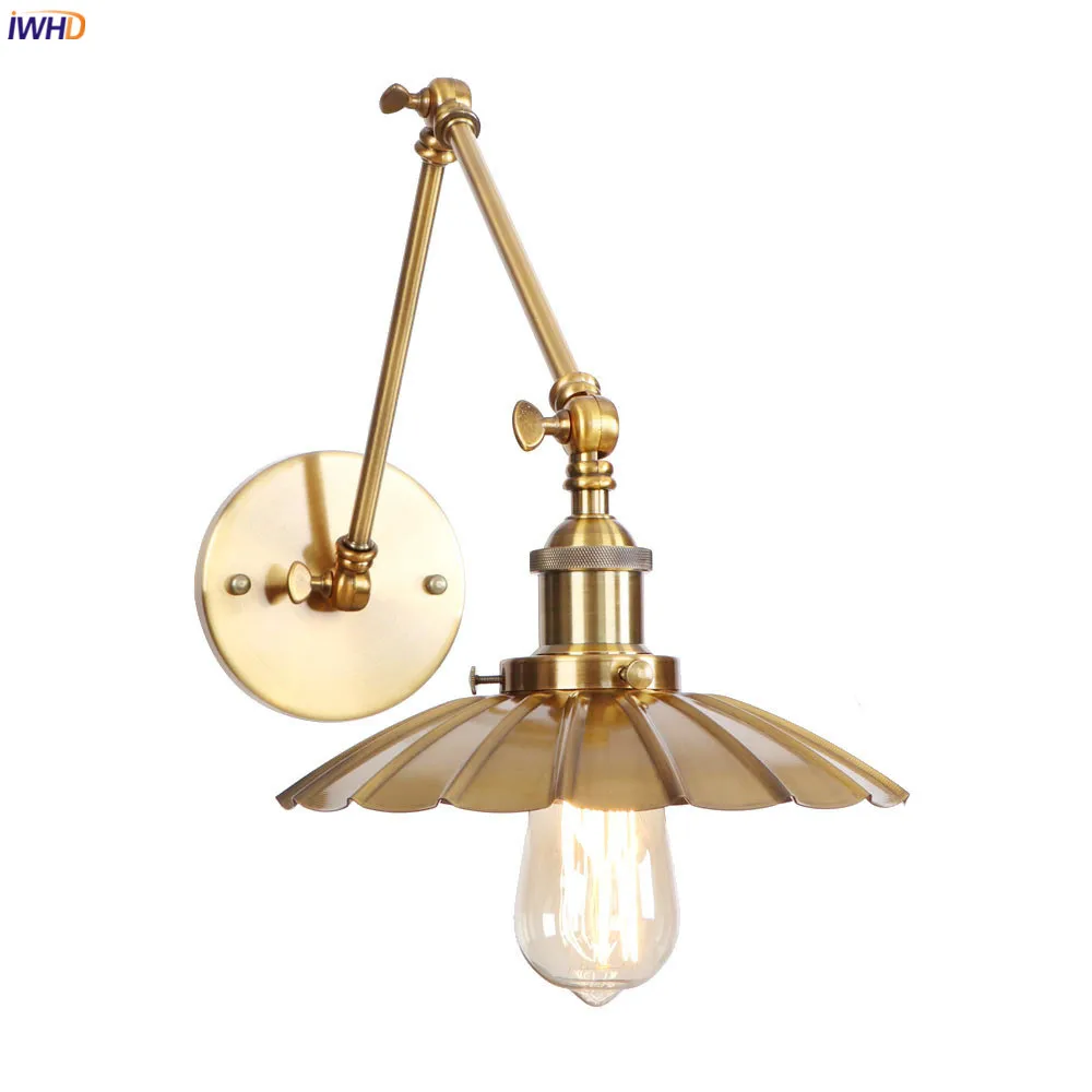 

IWHD Gold Swing Long Arm LED Wall Light Porch Bedroom Beside Stair Edison Vintage Industrial Wall Lamp Sconce Aplique Luz Pared