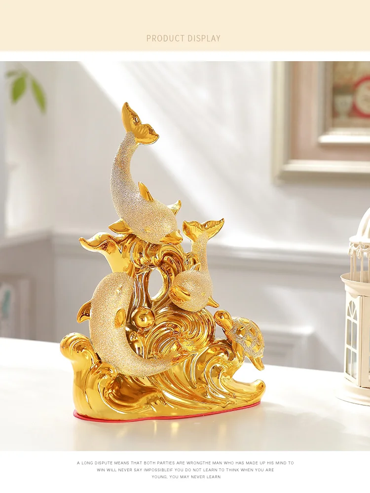 Modern Luxury Golden Dolphin Ceramic Decoration Home Livingroom Table Figurines Crafts Store Window Desktop Statue Accessories