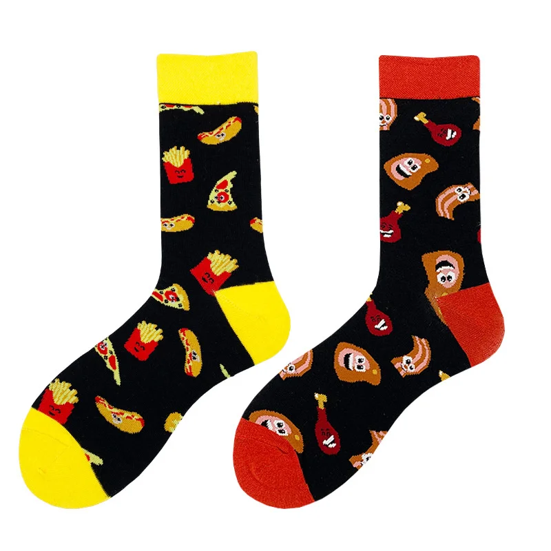 

1 Pair Socks Fashion Cartoon Chicken Drumstick French Fries Food Painting Style Cute Happy Harajuku Colorful Casual Socks