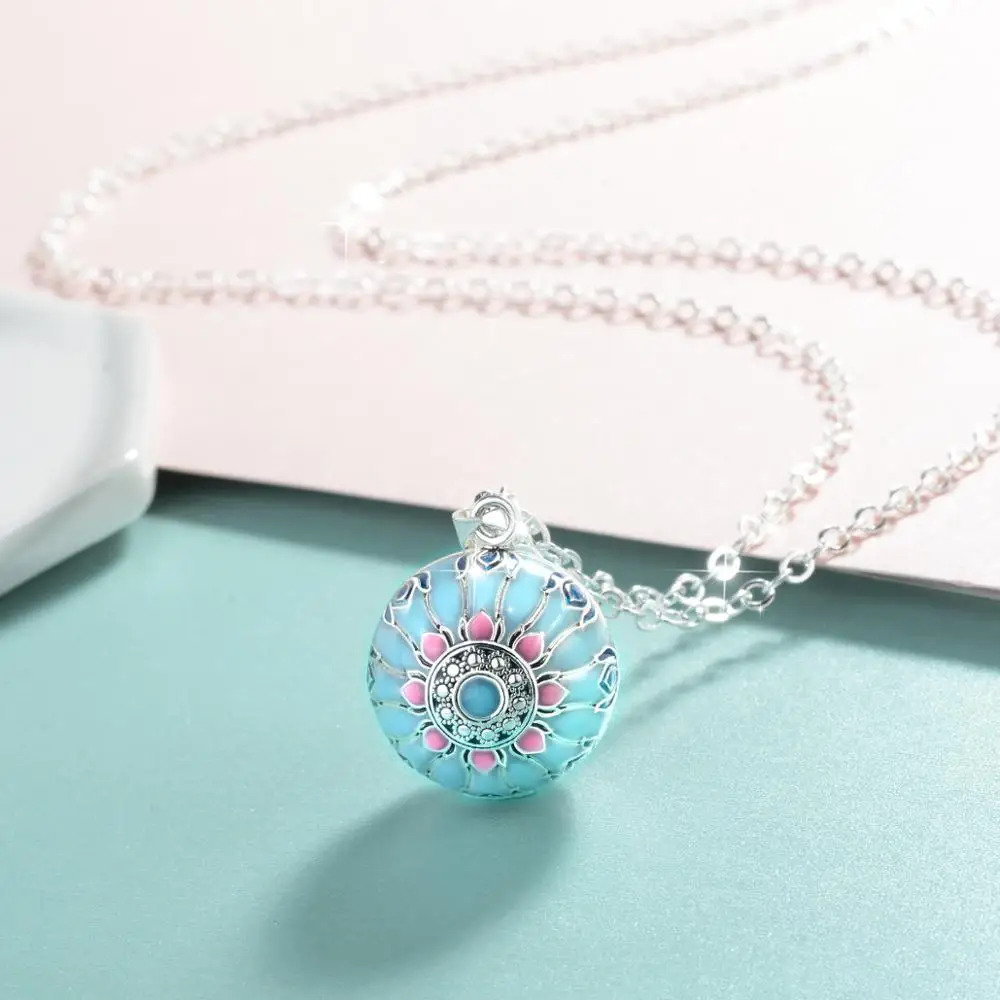 Eudora Blue Pink Lotus Harmony Ball Necklace Music Mexican Ball for Baby Mom Maternity Jewelry Spiritual Yoga Elegant Pendant