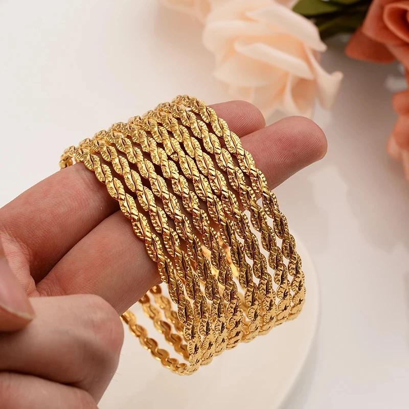 

8 pcs Fashion Dubai Bangle Jewelry Gold Color Dubai Bracelet For Men/Women Africa Arab Items wedding bridal gifts