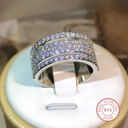 925 srebro wieczność trzy rzędy pierścień diament cz zaręczynowe obrączki dla kobiet mężczyzn Finger Party biżuteria hurtowych