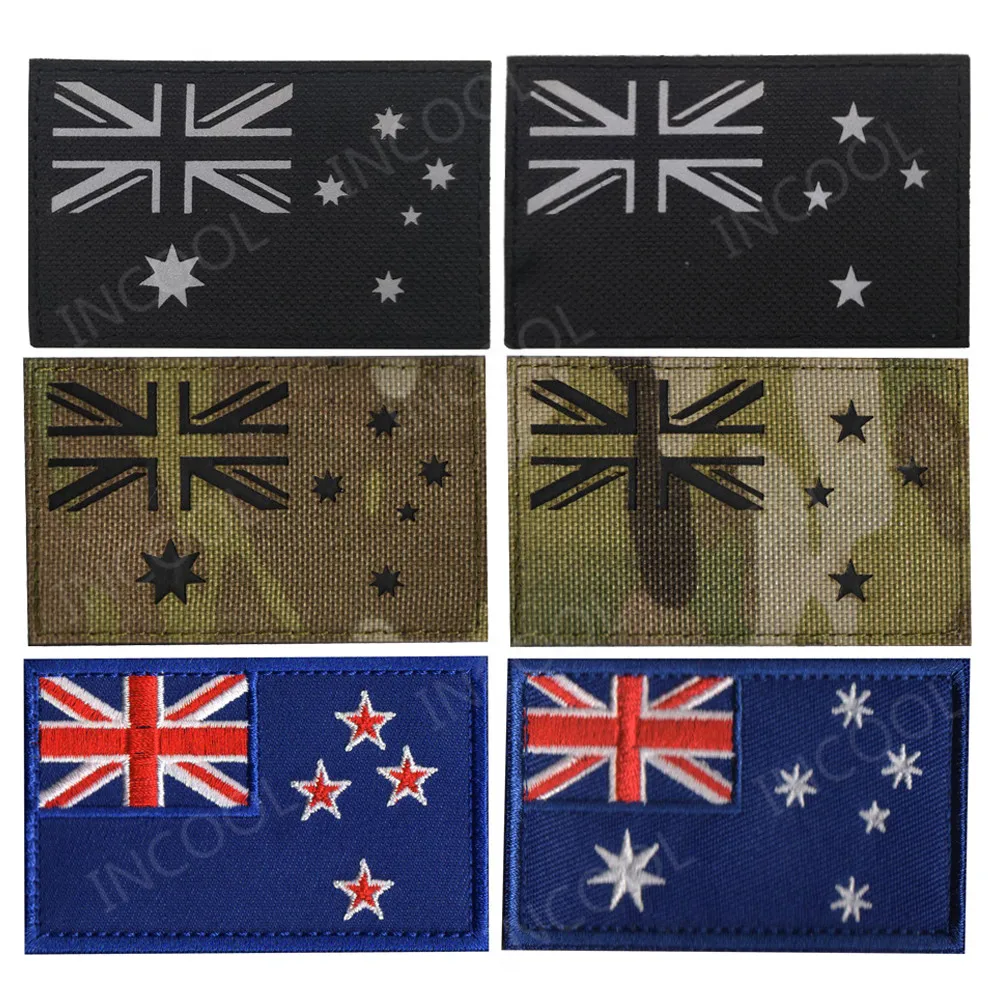 Oceania Australia New Zealand Samoa Guam IR Reflective Rubber Embroidered Flag Patches Appliques For Clothing