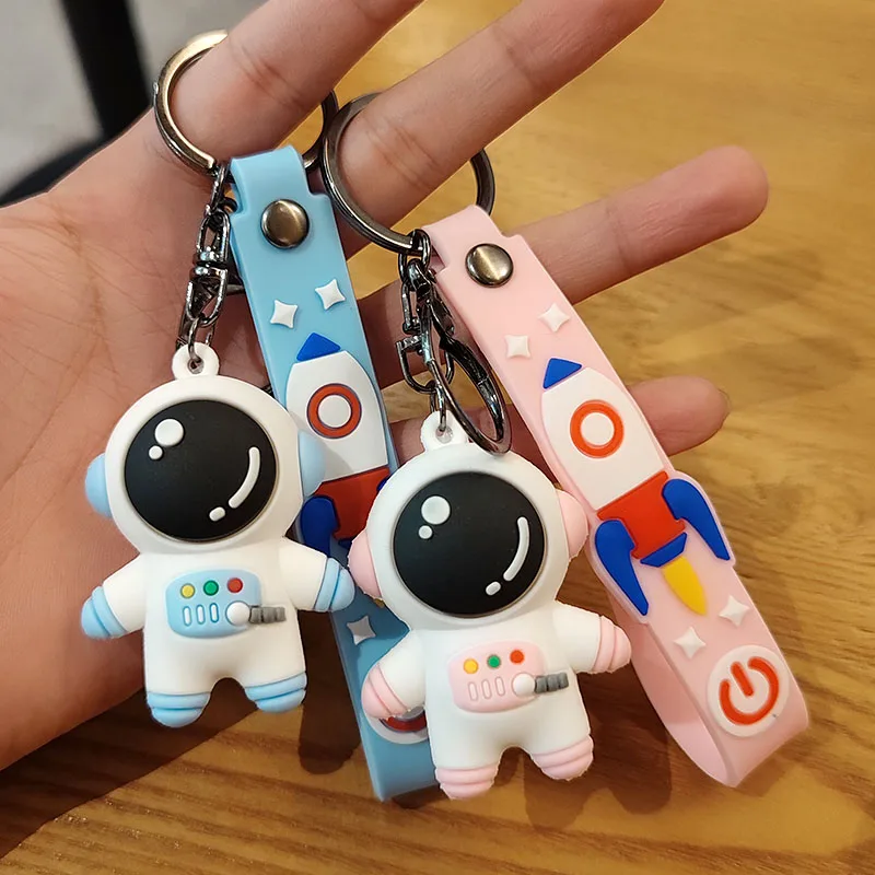 Imagem -05 - Chaveiro de Astronauta com Desenhos Animados Chaveiro de Silicone Rosa Azul Fofo de Casal para Amantes Bolsa de Carro Cordão de Brinquedo de Criança Presente de Menina Kawaii